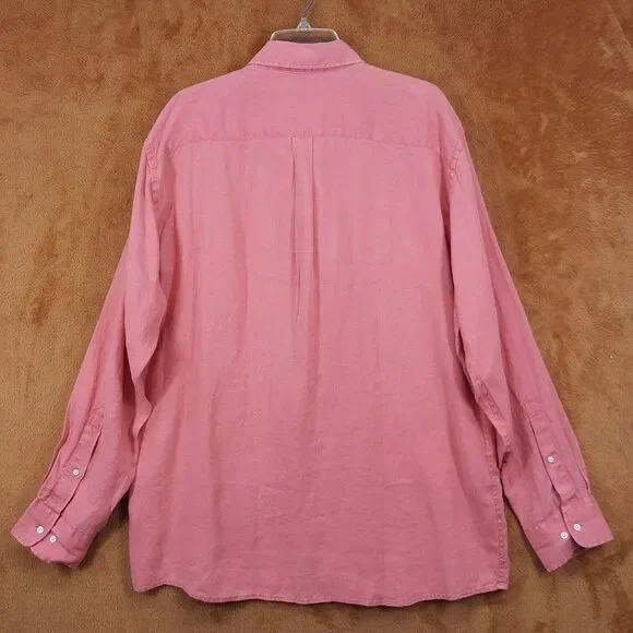 PETER MILLAR Shirt Mens XL Pink Button Up Coastal Garment Dyed 100% Linen $160